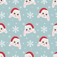 Christmas seamless pattern with bunny face in christmas hat. Beautiful background for gift wrapping papers, greeting cards, decoration. vector