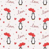 Seamless pattern with penguin,balloons and hearts. Background for wrapping paper, textile, posters, cards. Happy Valentine's day. vector