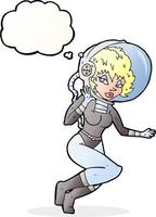 caricatura, astronauta, mujer, con, burbuja del discurso vector