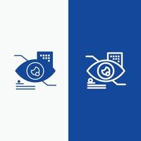 toque en el ojo tecnología de toque en el ojo línea y glifo icono sólido línea de banner azul y glifo icono sólido azul bann vector