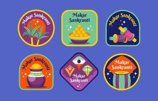 conjunto de insignias makar sankranti vector