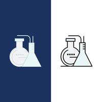 iconos de energía de laboratorio de reacción química planos y llenos de línea conjunto de iconos vector fondo azul