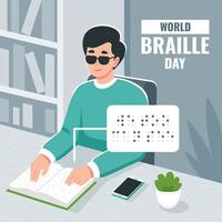 Blind Man Reading a Braille Book