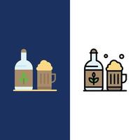 Beer Bottle Cup Ireland  Icons Flat and Line Filled Icon Set Vector Blue Background