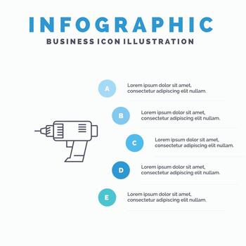 Drill Power Machine Cordless Electronics Line icon with 5 steps presentation infographics Background vector