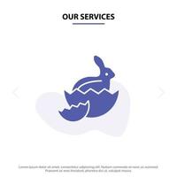 Our Services Rabbit Easter Baby Nature Solid Glyph Icon Web card Template vector