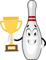 Bowling with trophy, illustration, vector on white background.