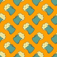 Beer in glass, seamless pattern on orange background. vector