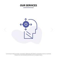Our Services Mind Transform Yourself Head Solid Glyph Icon Web card Template vector