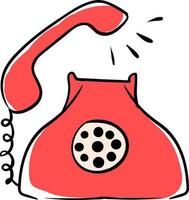 Teléfono retro rojo, ilustración, vector sobre fondo blanco.