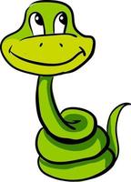 Happy green snake, illustration, vector on white background.