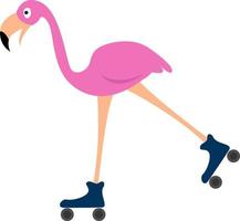 Flamingo on roller skates, illustration, vector on white background.