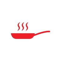 eps10 red vector Frying pan with steam abstract solid icon isolated on white background. cooking pan filled symbol in a simple flat trendy modern style for your website design, logo, and mobile app