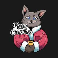 Cute Cat Wearing Christmas Costume T-shirt Design Artwork, Merry Christmas Poster Illustration vector