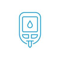 eps10 blue vector blood sugar monitoring system line icon isolated on white background. Glucometer outline symbol in a simple flat trendy modern style for your website design, logo, and mobile app