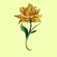 Yellow Lily Flat Vector. Lily branch and leaves Floral postcard. Wedding elements isolated background cartoon illustration. vector