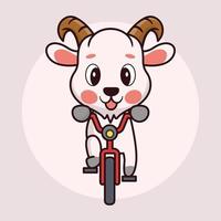 Cute baby goat cartoon riding a bike vector