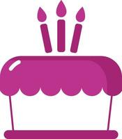 Pink cake with three candles, illustration, vector on white background.