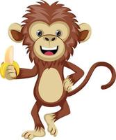 Monkey with banana, illustration, vector on white background.