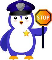 Penguin with stop sign, illustration, vector on white background.