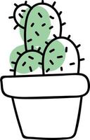 Cuatro cactus de forma extraña en una olla, ilustración, vector sobre fondo blanco.