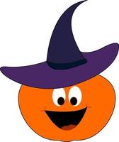 Pumpkin wearing a hat, illustration, vector on white background.