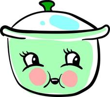 Cute green cookling pan, illustration, vector on white background.