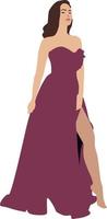 chica en vestido morado, ilustración, vector sobre fondo blanco.