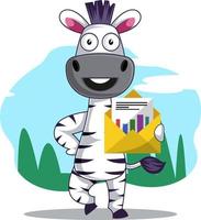 Zebra with envelope, illustration, vector on white background.