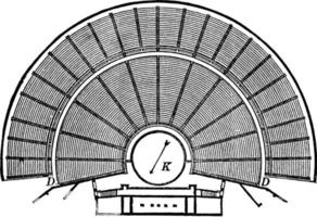 Epidauros Theater is a medium sized greek theater, vintage engraving. vector