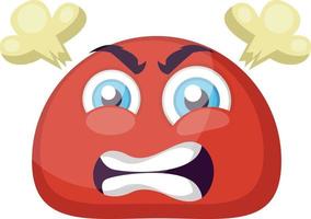 Ilustración de vector de cara de emoji redondo rojo furioso sobre un fondo blanco