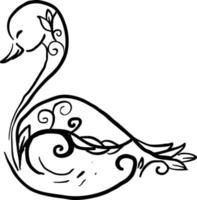 Cisne decorativo boceto, ilustración, vector sobre fondo blanco.