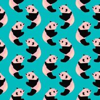 Little pandas, seamless pattern on blue background. vector