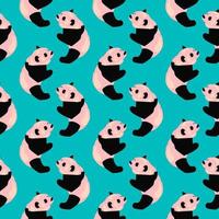 Little pandas, seamless pattern on blue background. vector