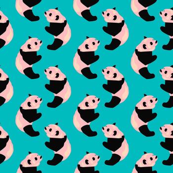 Little pandas, seamless pattern on blue background. vector