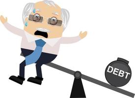 Old man with debt, illustration, vector on white background.