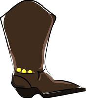 Cowboy brown boot, illustration, vector on white background.