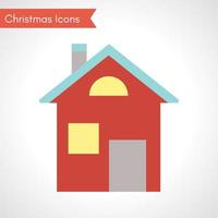 Red house with a snow-covered roof. Christmas Icon. Vector illustration