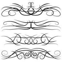 Set of vintage decorative curls, swirls, monograms and calligraphic borders. Line drawing design elements in black color on white background. Vector illustration.