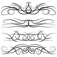 Set of vintage decorative curls, swirls, monograms and calligraphic borders. Line drawing design elements in black color on white background. Vector illustration.