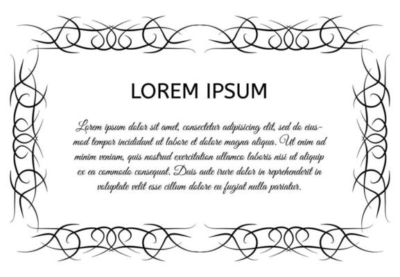 Decorative vintage horizontal frame with the place for your text in center. Vintage ornament greeting card template. Vector illustration.