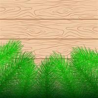 Spruce branches on a wooden table. Christmas and New Year background. Vector illustration.