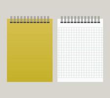 Notepad with a yellow cover and with a binding from above. Vector illustration