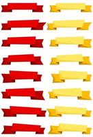 Set of red and yellow cartoon ribbons and banners for web design. Great design element isolated on white background. Vector illustration.