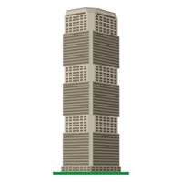 A modern high-rise building on a white background. View of the building from the bottom. Isometric vector illustration.