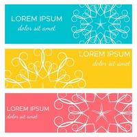 Set of abstract horizontal header banners with geometric circular elements and place for text. Colorful backgrounds for web design. Vector illustration