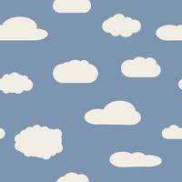 Seamless background with blue sky and white cartoon clouds. Vector illustration.