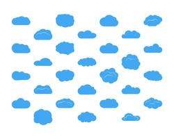 Set of twenty eight blue clouds. Vector illustration.