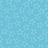 Seamless background of doodle stars. Blue hand drawn stars on blue background. Vector illustration