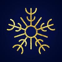 Gold glitter snowflake on dark blue background. Christmas and New Year decoration elements. Vector illustration.